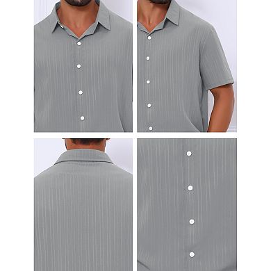 Men's Linen Shirts Short Sleeve Button Down Beach Summer Camp Collar Shirt