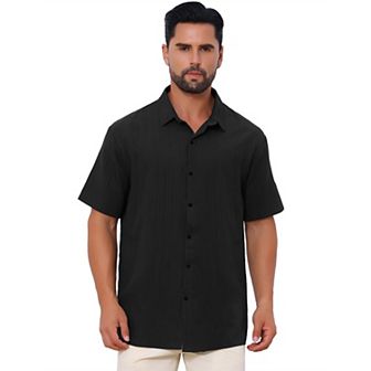 Men's Linen Shirts Short Sleeve Button Down Beach Summer Camp Collar Shirt