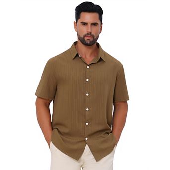 Men's Linen Shirts Short Sleeve Button Down Beach Summer Camp Collar Shirt