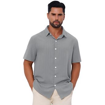 Men's Linen Shirts Short Sleeve Button Down Beach Summer Camp Collar Shirt