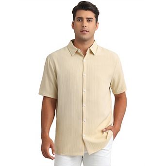 Men's Linen Shirts Short Sleeve Button Down Beach Summer Camp Collar Shirt