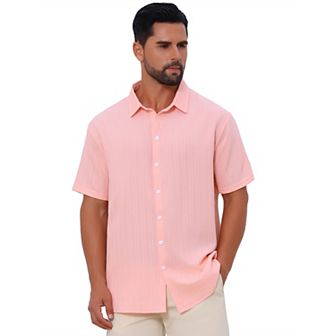 Men's Linen Shirts Short Sleeve Button Down Beach Summer Camp Collar Shirt