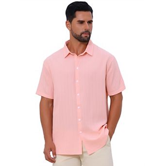 Men's Linen Shirts Short Sleeve Button Down Beach Summer Camp Collar Shirt