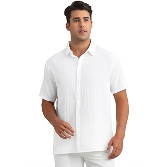 Men's Linen Shirts Short Sleeve Button Down Beach Summer Camp Collar Shirt