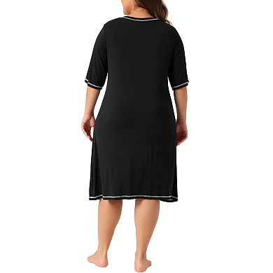 Plus Size Nightgowns for Women Short Sleeve V Neck Loose Sleepshirt Casual Pajamas