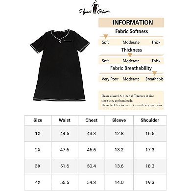 Plus Size Nightgowns for Women Short Sleeve V Neck Loose Sleepshirt Casual Pajamas