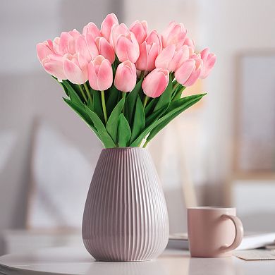 24 Pcs Fake Tulips Artificial Flowers, PU Artificial Tulips Real Touch with Stems