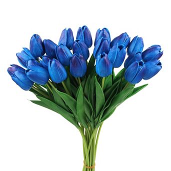 24 pc Fake Tulips Artificial Flowers, PU Artificial Tulips Real Touch with Stems