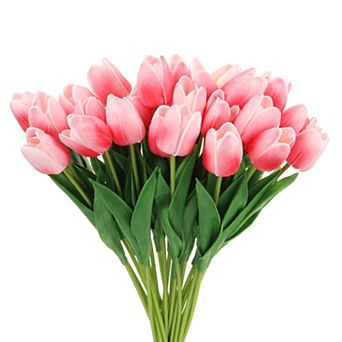 24 pc Fake Tulips Artificial Flowers, PU Artificial Tulips Real Touch with Stems