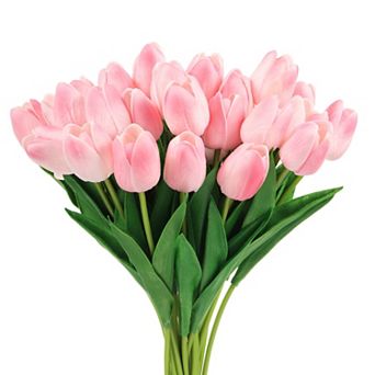 24 pc Fake Tulips Artificial Flowers, PU Artificial Tulips Real Touch with Stems