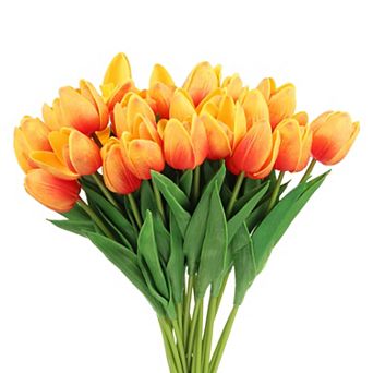 24 pc Fake Tulips Artificial Flowers, PU Artificial Tulips Real Touch with Stems