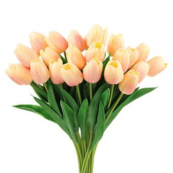 24 pc Fake Tulips Artificial Flowers, PU Artificial Tulips Real Touch with Stems