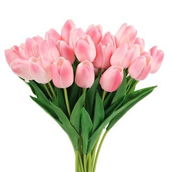 24 pc Fake Tulips Artificial Flowers, PU Artificial Tulips Real Touch with Stems