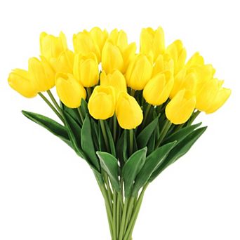 24 pc Fake Tulips Artificial Flowers, PU Artificial Tulips Real Touch with Stems