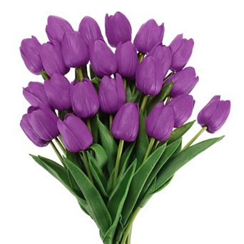 24 pc Fake Tulips Artificial Flowers, PU Artificial Tulips Real Touch with Stems for Home Decor