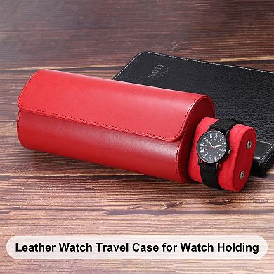 Leather Watch Travel Case Single Watch Roll Storage Box Organizer, 3 Slot