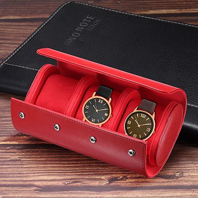 Leather Watch Travel Case Single Watch Roll Storage Box Organizer, 3 Slot