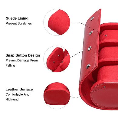 Leather Watch Travel Case Single Watch Roll Storage Box Organizer, 3 Slot