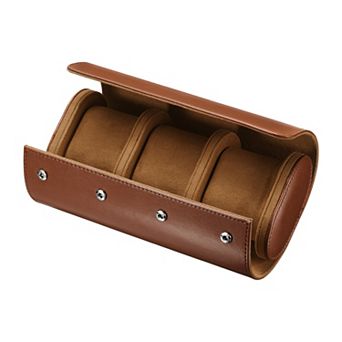 Leather Watch Travel Case Single Watch Roll Storage Box Organizer, 3 Slot