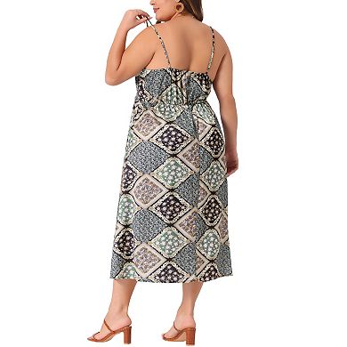 Plus Size Boho Dress For Women Bohemian Sleeveless Spaghetti Strap Midi Summer Dresses