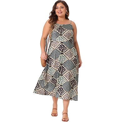 Plus Size Boho Dress For Women Bohemian Sleeveless Spaghetti Strap Midi Summer Dresses