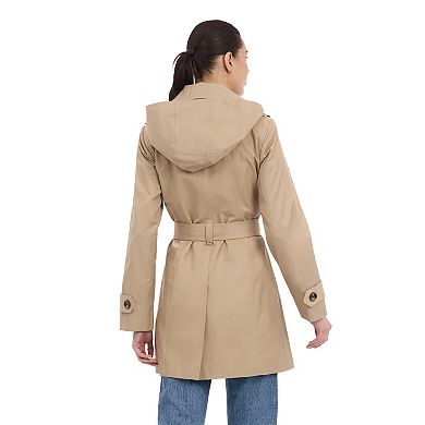 Women's London Fog Double-Lapel Removable Hood Belted Trench Coat