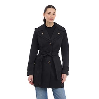 Women's London Fog Double-Lapel Removable Hood Belted Trench Coat