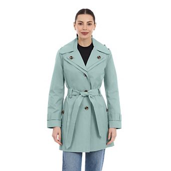 Women's London Fog Double-Lapel Removable Hood Belted Trench Coat