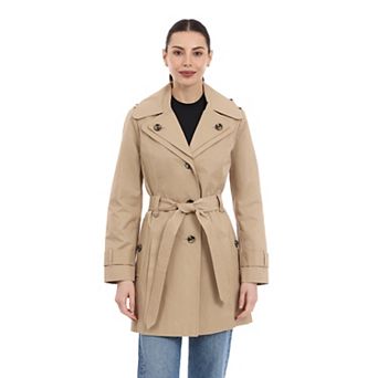 Women's London Fog Double-Lapel Removable Hood Belted Trench Coat