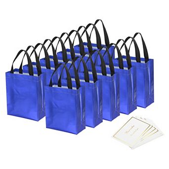 10"x8"x4" Gift Bags with Best Wish Cards, 12 Set Reusable Non-Woven Metallic Shiny Gift Goodie Bags