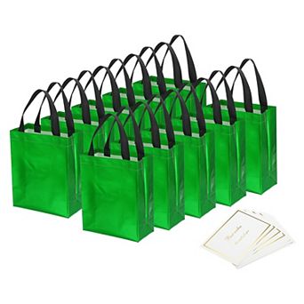 10"x8"x4" Gift Bags with Best Wish Cards, 12 Set Reusable Non-Woven Metallic Shiny Gift Goodie Bags