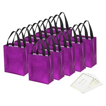 10"x8"x4" Gift Bags with Best Wish Cards, 12 Set Reusable Non-Woven Metallic Shiny Gift Goodie Bags