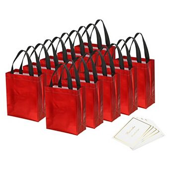 10"x8"x4" Gift Bags with Best Wish Cards, 12 Set Reusable Non-Woven Metallic Shiny Gift Goodie Bags
