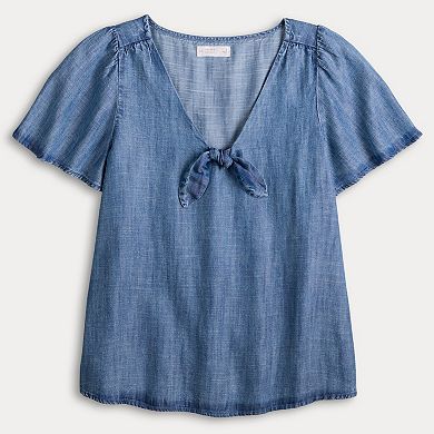 Women's LC Lauren Conrad Woven V-Neck Tee with Tie