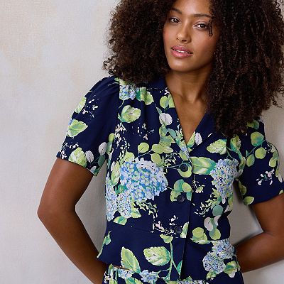Chemisier Femme LC Lauren Conrad – Bleu Marine Avec Perles, Style Péplum, Maille – Taille XL – Neuf Avec étiquettes