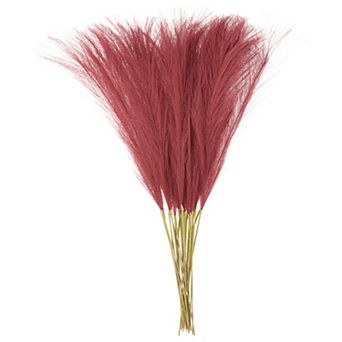 25 pc Faux Pampas Grass 21" 6 Stem Artificial Fake Dried Pampas Grass Decor for Decoration Maple Red