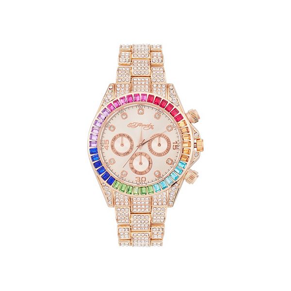 Ed Hardy Women's Colorful Crystal Bezel Rose Gold Tone Watch - Rosegold