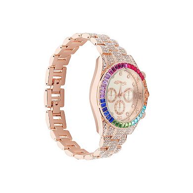 Ed Hardy Women's Colorful Crystal Bezel Rose Gold Tone Watch