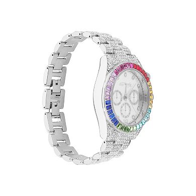 Ed Hardy Women's Colorful Crystal Bezel Silver Tone Watch