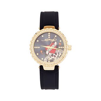 Ed Hardy Women's Black Silicone Strap & Gold Tone Watch