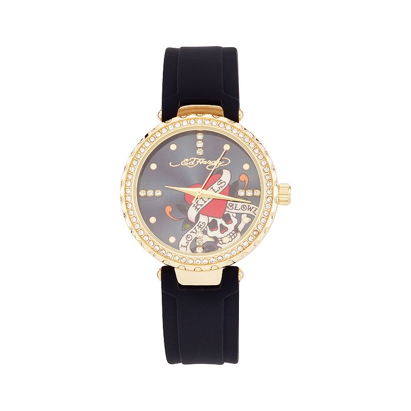Ed Hardy Women's Black Silicone Strap & Gold Tone Watch, Size: Medium