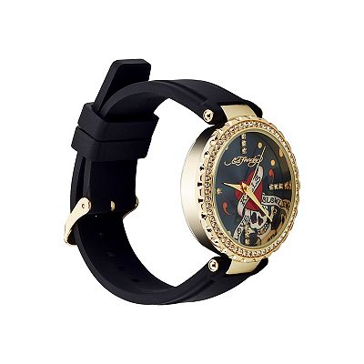 Ed Hardy Women's Black Silicone Strap & Gold Tone Watch