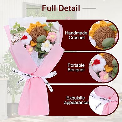 Crochet Flowers Bouquet, Sunflower Handmade Knitted Bouquet, Crochet Artificial Flower