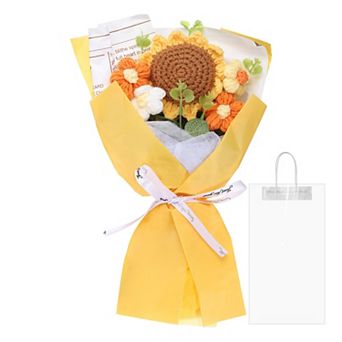 Crochet Flowers Bouquet, Sunflower Handmade Knitted Bouquet, Crochet Artificial Flower
