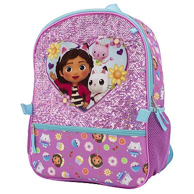 Gabby's Dollhouse 5-Piece Backpack, Lunch Bag, Pencil Case, Squish Ball, & Carabiner Sparkly Set