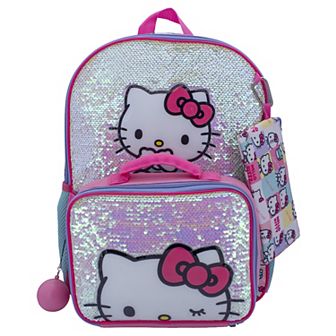 Hello Kitty 5 pc Backpack, Lunch Bag, Pencil Case, Squish Ball, & Carabiner Set