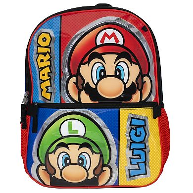 Mario & Luigi 5-Piece Backpack, Lunch Bag, Pencil Case, Carabiner & Water Bottle Set
