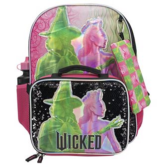Wicked Elphaba & Glinda 5 pc Backpack, Lunch Bag, Pencil Case, Carabiner & Water Bottle Set