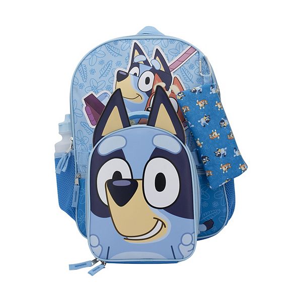 Bluey 5-Piece Backpack, Lunch Bag, Pencil Case, Water Bottle, & Carabiner Set - Bluey
