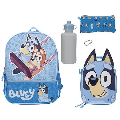 Bluey 5-Piece Backpack, Lunch Bag, Pencil Case, Water Bottle, & Carabiner Set